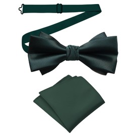 CJAPGJW Bow Tie Green, Dark Green Bow Tie with Pocket Square, Green Bow Tie for Suit, Elegant Set of 2 for Weddings and Business, 22 x 22 cm
