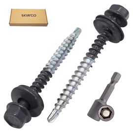 SKIR'CO (Pack of 50) Painted Roofing Screws 4.8 x 50 mm, Hex Head Self Drilling Screws with EPDM Washers (Graphite Grey, RAL 7024)