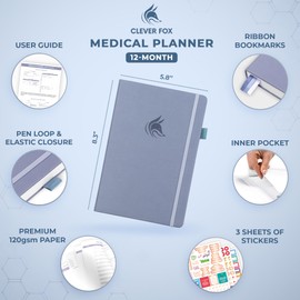 Clever Fox Compact A5 Medical Planner 12-Month – Medical Notebook, Health Diary, Wellness Journal to Track Health –12 Months (Windy Blue)