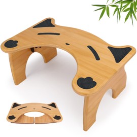 JLKCTHH Bamboo Toilet Stool for Bathroom, 7 Inches Foldable Poop Stool with Non-Slip Pads