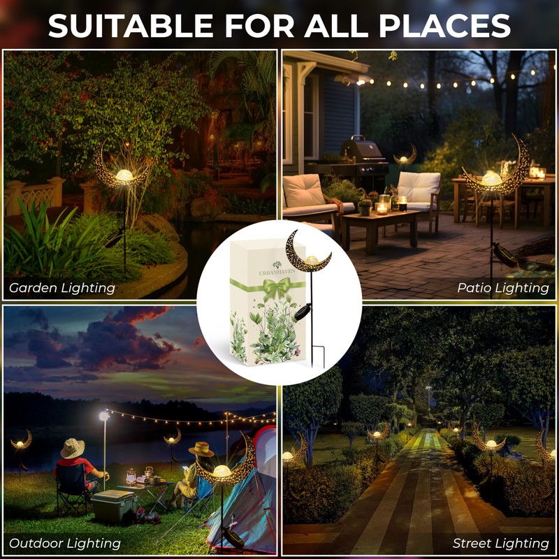 UrbanHaven Outdoor Solar Light Moon and Light Lantern, Garden Resin