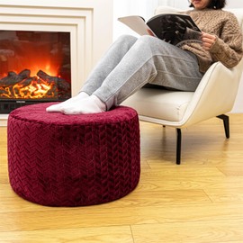 AbunHeri Stuffed Pouf Ottoman High Density Foam Ottoman Pouf for Living Room Bedroom Floor Storage Pouf Footstools Round Foot Rest Stool 20"x20"x12" with Foam Filler (Wine Red)