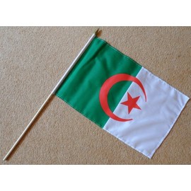 Algeria Large Hand Flag - Sleeved Polyester Flag on 2 Foot Wooden stick
