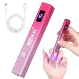 MEKK Metal Handheld UV Light for Gel Nails,Mini UV LED Nail Lamp with LED Screen and USB-Powered Flash Cure Lamp with Visible Timer,Portable Cordless Nail Light - Pink