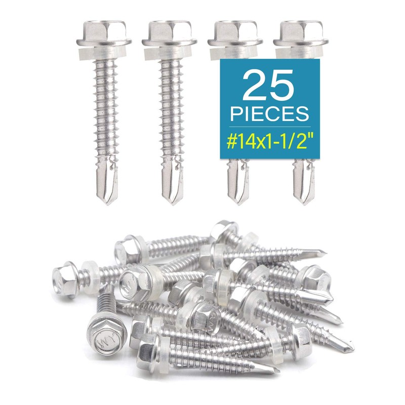 IMScrews 25pcs #14 x 1-1/2" Stainless Hex Washer Head Self