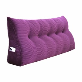 11 lbs Thickened Wedge Pillow Headboard Body Positioner Triangular Reading Pillow Bed Bolster Pillow for Sitting in Bedwith Removable Cover Gift for Mom Backrest Cordury Purple Queen