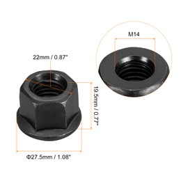 QUARKZMAN M14 Flange Hex Lock Nuts Grade 10.9 Carbon Steel Black Oxidized Hexagonal Flange Nut for Machines Pack of 2