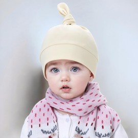 Hybursky Newborn Baby Hat and Socks Gloves 3 Pack Cotton Baby Hospital Hats Head Accessories for Infant Boys Girls Beanie Unisex 0-6 Months(Beige)