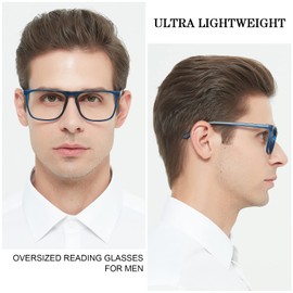OCCI CHIARI Oversized Reading Glasses 6.0 Men Big Frame Readers 1.0 1.5 2.0 2.5 3.0 3.5 4.0 5.0 6.0 (Blue, 6.0)