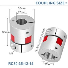 12mm to 14mm Aluminum Plum Flexible Shaft Coupling, D30 L35 Flexible Coupling Claw Coupling for 3D Printer CNC Machine and Servo Step Motor