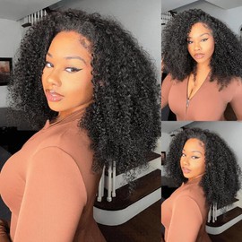 mmiQus Half Wig Human Hair Jerry Curly Half Wig Upgrade 3 In 1 Half Wig Human Hair With Drawstring Seamless Clip Ins Flip Over 200 Density Gluless Wigs For Black Women 18 Inch