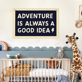Lacama Boys Room Nursery Decor, Adventure Is Always A Good Idea Motivational Banner for Playroom, Nursery Hanging Linen Banner Wall Canvas Flag, Toddler Teen Room Dorm Decor 30x20 Inch