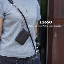 ESSSO Clip and Go Adjustable Strap for Phone with Leather Wallet Crossbody – Multi-Function Phone Strap Crossbody, Redefining Phone Lanyard Crossbody Fashion for Hands-Free Style (Black)