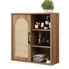 RUSTOWN Boho Rattan Wall Cabinet, Midcentury Bathroom Cabinet with Sliding