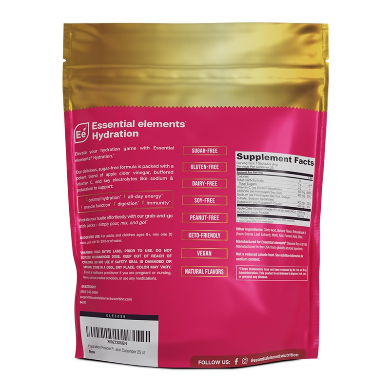 Essential Elements Hydration Packets - Watermelon Cucumber Pack - Sugar