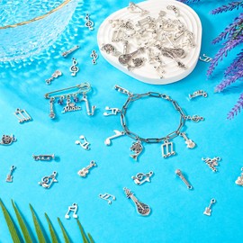 Spritewelry 68Pcs Music Elements Charm Tibetan Musical Instrument Charms Antique Silver Alloy Vintage Multistyle Musical Note Charm for Earrings Bracelets Necklace Jewelry Making