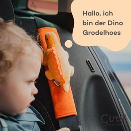 Cute since 1999 Dino Seat Belt Pads Children - Seat Belt Protector Car for Boys & Girls - Things & Gift for Newborns - Orange Dino Seat Belt Pad Children - Can Also Be Used in Car Seat - 27 x 6 cm