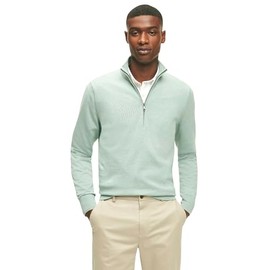 Brooks Brothers Men's Regular Fit Supima Cotton Long Sleeve Half-Zip Sweater, Jade Green, Large