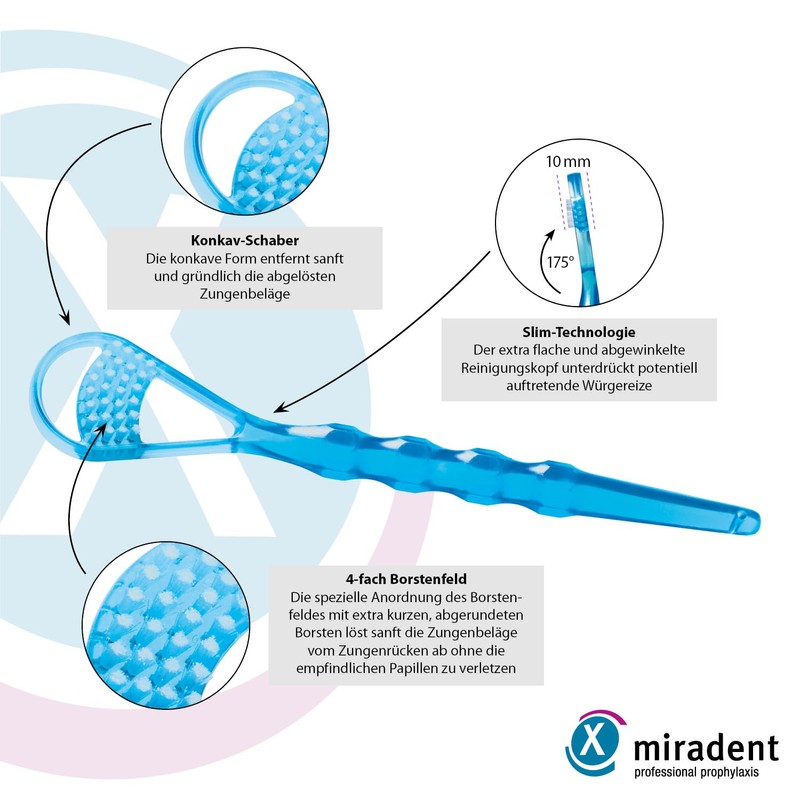 miradent Tong-Clin De Luxe Tongue Cleaner Blue Transparent Pack of