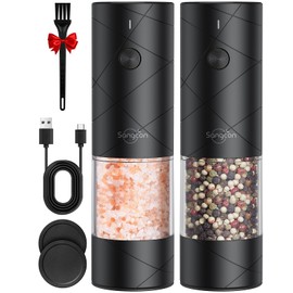 Sangcon Electric Salt And Pepper Grinder Set Rechargeable Shakers - No Battery Needed Automatic Pepper Mill -Adjustable Coarseness Light Weight Easy to Use Refillable - Salt Grinder Gift for Kitchen