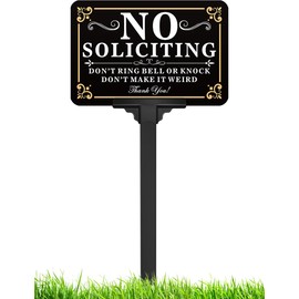 Multiwins No Soliciting Sign for House with Stake - Adjustable Height - 12 x 8 Inch/37 Inch High - 50-mil Thick Aluminum -Metal No Soliciting Yard Sign for Home/Front Door and Business (Rectangle-Gold-01)
