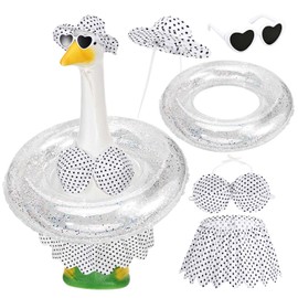 GANSHAYA Hawaiian Porch Goose Outfits Summer Bikini Goose Outfit Fits 23" Goose Statue with Hat Sunglasses & Swimming Ring for Cement Yard Decor, White, One Size