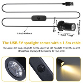 WIYETY Pack of 2 Mini Spot Light: Mini Spotlight with Switches, Small Accent Light, USB 5V 3W Spot Spotlight for Showcases, Jewellery, Shop Windows, Models (Warm White Light 3000K)