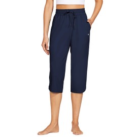 Willit Women's Swim Capris Pants Quick Dry Swimming Board Beach Athletic Capris with Pockets Lightweight UPF 50+ 18" Navy Blue S