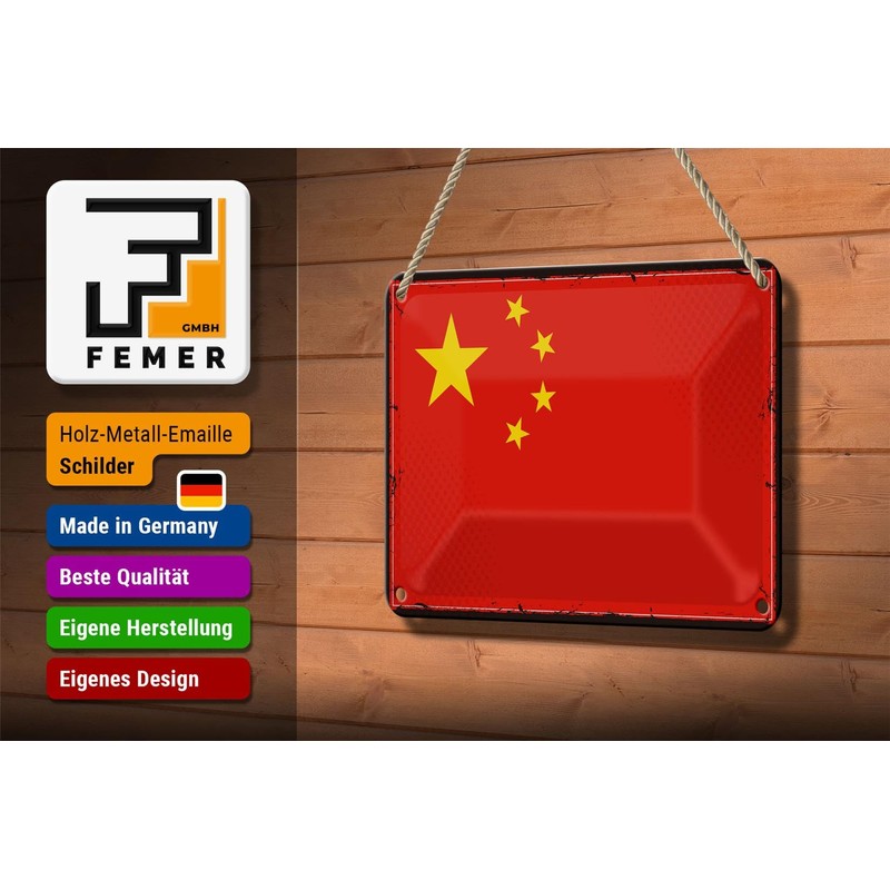 Tin Sign Flag China 18 x 12 cm Retro Flag