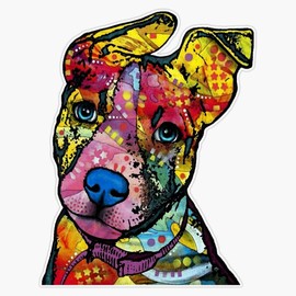 Evan Decals Pitbull S Multicolor Pit Bull Cartoon Vinyl Sticker Decal, Waterproof, 5" x 5"