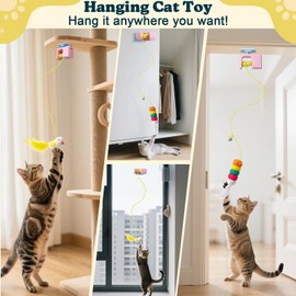 Palksky Interactive Cat Toys for Bored Indoor Cats, Hanging Retractable Flying Bird String Cat Toy, Kitten & Adult Cat Enrichment Feather Toys, Automatic Electric Stimulating Cats Toys for Exercise