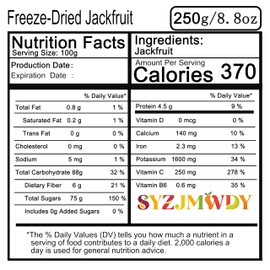 Premium Freeze Dried Jackfruit Chips 8.8oz (250g) - Crunchy Tropical Snack, No Sugar Added | Rich in Vitamin C & E | Snack for All Ages