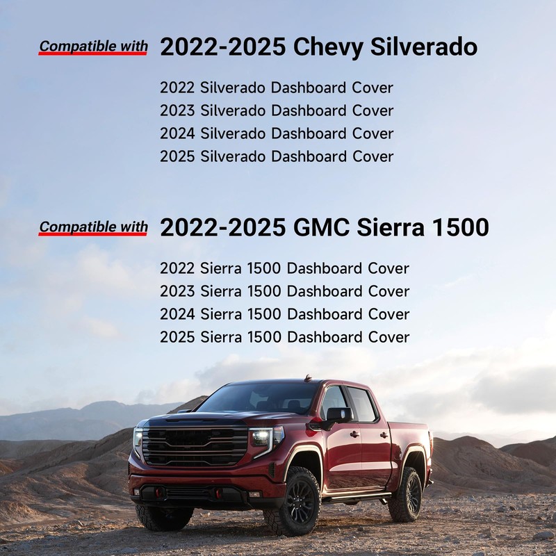 Dash Cover for 2022-2024 2025 2026 Chevy Silverado/GMC Sierra 1500