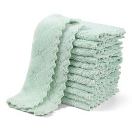 UMANI - Paquete de 12 paños de cocina, ultra suaves, absorbentes, de secado rápido, paño de limpieza de microfibra de aceite antiadherente, lavable a máquina, trapos de limpieza de forro polar coral (verde)