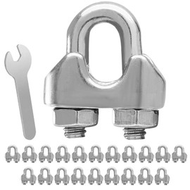 HARSKIYER - Abrazadera de cable M3 de 1/8 pulgadas con llave, abrazaderas de cable de acero inoxidable 304, clips de alambre, abrazadera de tornillo en U