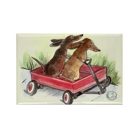 CafePress Red Wagon Dachshund Rectangle Magnet, 3"x2" Refrigerator Magnet