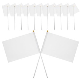 NUOBESTY 48 Pcs White Mini Flags on Sticks Hand Held DIY Graffiti Flag Commanding Referee Flag Small Banner Flags for Party Events Celebration School Kids Birthday Sports Clubs White