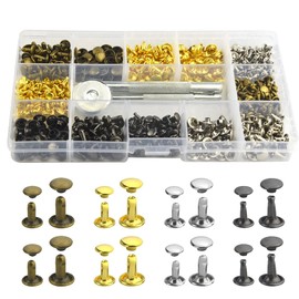 BGTXINGI 480Pcs(240 Set) 8 Values M6 M8 Leather Double Cap Copper Rivets Snap Button Fasteners Assortment Kit Tubular Metal Studs with 3Pcs Fixing Tools for Dress and Leather Repairs Decoration