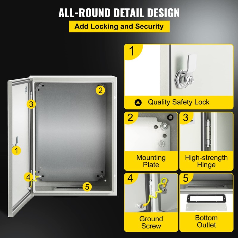 VEVOR Electrical Enclosure Box, 16'' ×12'' ×6'', Carbon Steel Hinged