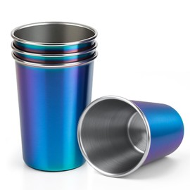 Cafezi 16 oz Stainless Steel Cups 4 Pack, Stackable Metal Drinking Glasses, Unbreakable & Shatterproof Pint Tumblers, BPA Free for Home, Bar, Restaurant, Party, Travel, Camping, Outdoors