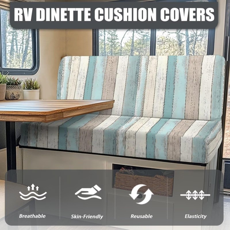 Tomeusey RV Dinette Cushion Covers with Light Green Stripes -