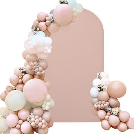 Spandex Fitted Wedding Arch Cover 6.6FT Cameo Brown Arch Backdrop Cover, Round Top Chiara Backdrop Stand Covers for Wedding Birthday Party Baby Shower Banquet Arch Decoration (Cameo Brown, 6.6FT)