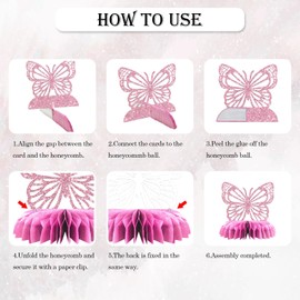 Maicaiffe Butterfly Honeycomb Centerpieses Decorations - Glitter 8 Pcs Girl Baby Shower Party Table Toppers Decor - Gender Reveal - Engagement - Wedding - Butterfly Theme Party Decoration Supplies