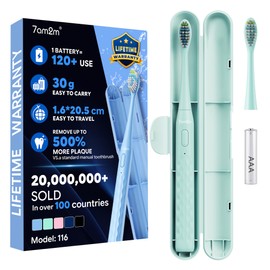 Sonic Travel Electric Toothbrush for Adults & Kids, Travel Case&2 Brush Heads, Battery Powered Sonic Toothbrush, Compact Design for Daily/Travel Use-Green