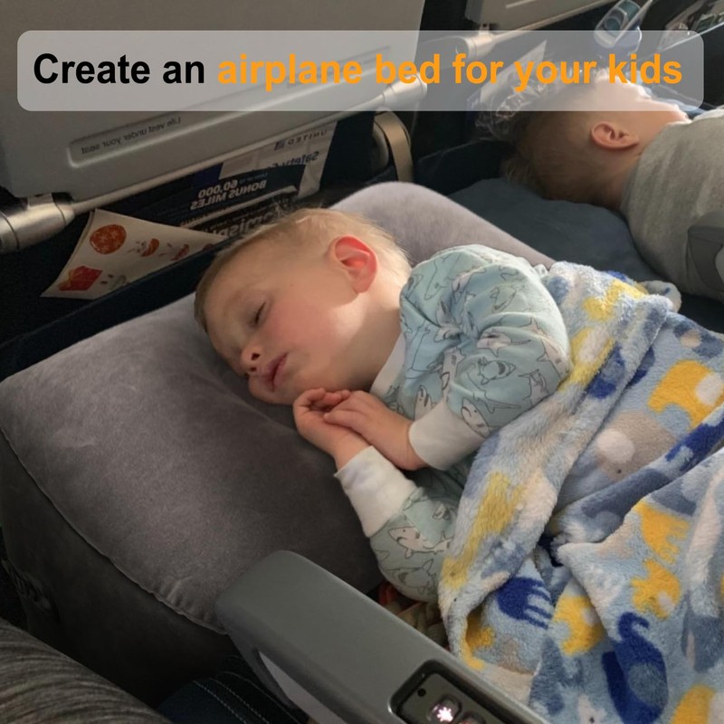 Inflatable Travel Foot Rest Pillow, Kids Airplane Bed, Adjustable Height