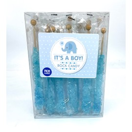 PKM Candies - Boy Girl Gender Reveal Rock Candy Sugar Sticks Pink & Blue - - Individually Wrapped Rock Candy on a Stick ESPEEZ - (Boy Blue, 18 PC All Blue)
