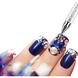 SOLASTA 2 Pieces Rhinestone Picker Dotting Pen, Dual-ended Rhinestone Gems Crystals Studs Picker Wax Pencil Pen Crystal Beads Handle Manicure Nail Art DIY Decoration Tool (Clear Crystal & Jet Black)