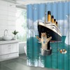 Funny Cat Shower Curtain Cute Black Beige Cat Blue Ocean