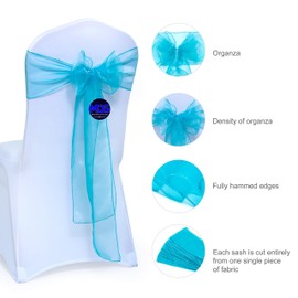 MDS 25 unidades silla de organza sash bow Sashes para bodas y eventos Suministros Decoración de Fiesta, diseño de silla Sash -30 Color, Verde azulado claro, 1