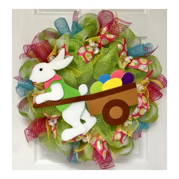 Easter Bunny Egg Wagon Wreath Handmade Deco Mesh